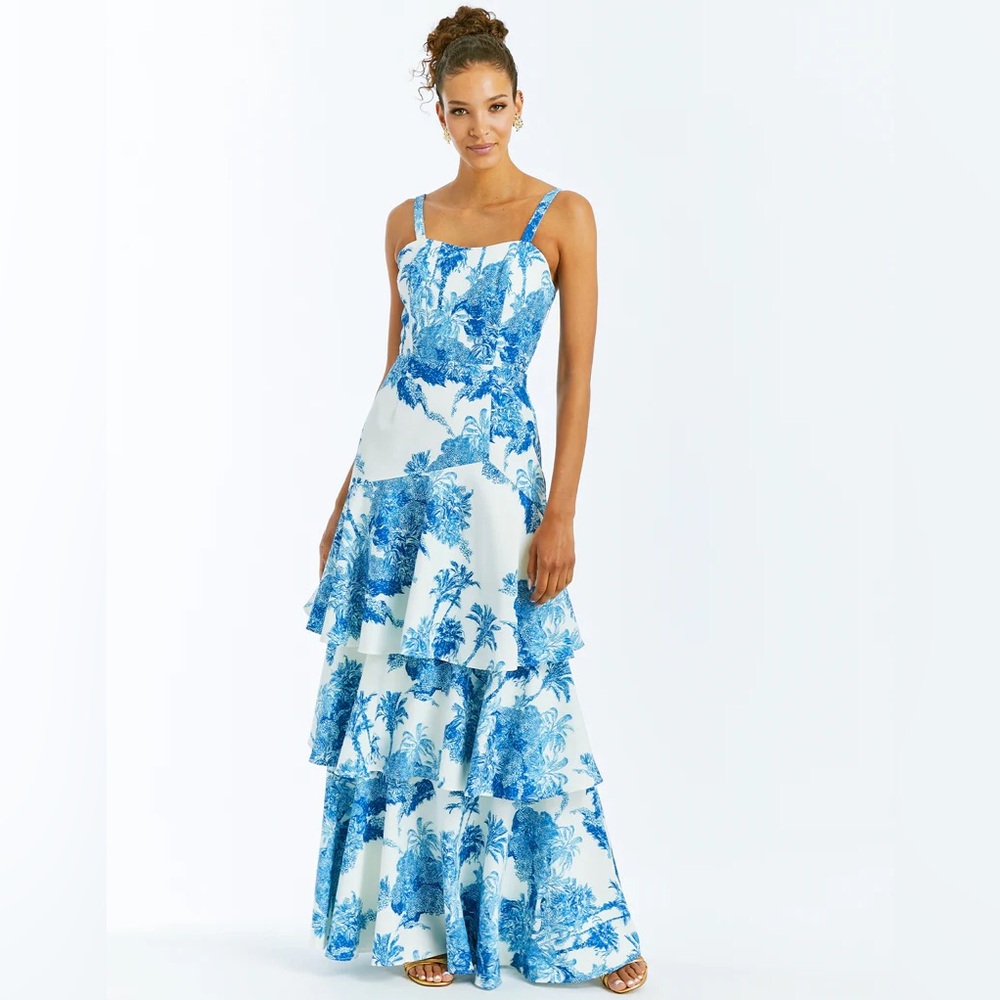 Blue and White Mestiza Designer Gown with Straps